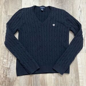Chaps Cableknit V Neck Sweater Womens Large Preppy Navy Blue